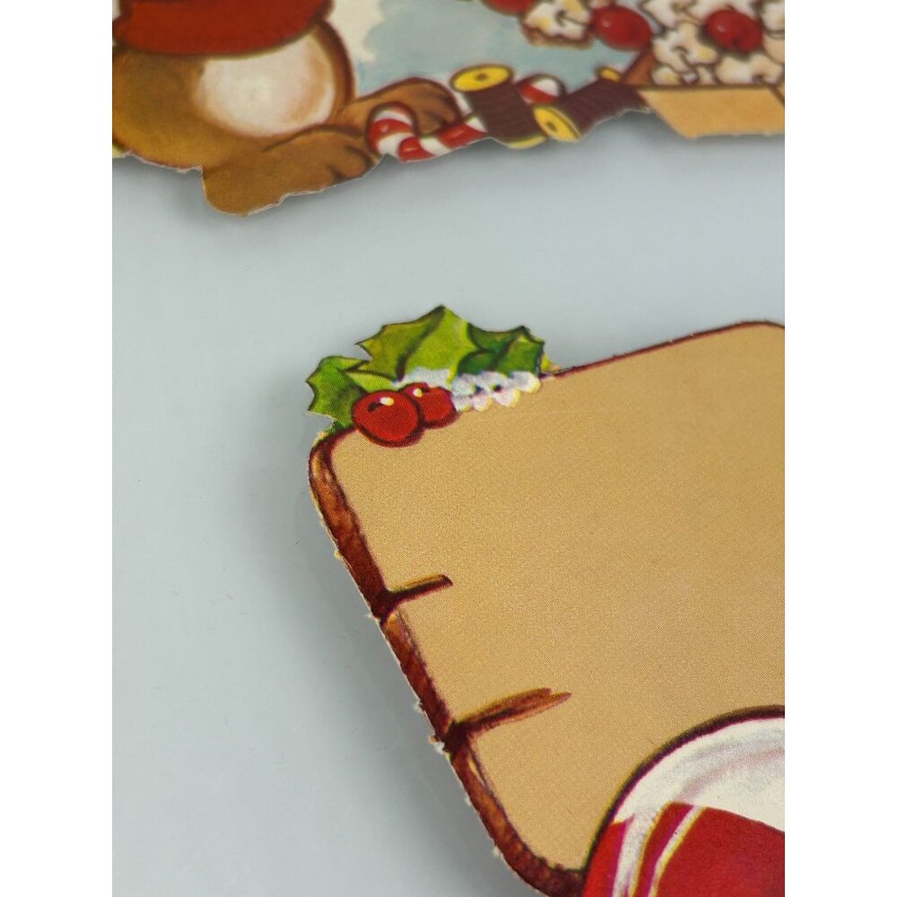 Vintage Christmas Red Velvet Accented Paper Cutout Decoration Mouse Elf Raccoon - Picture 16 of 16